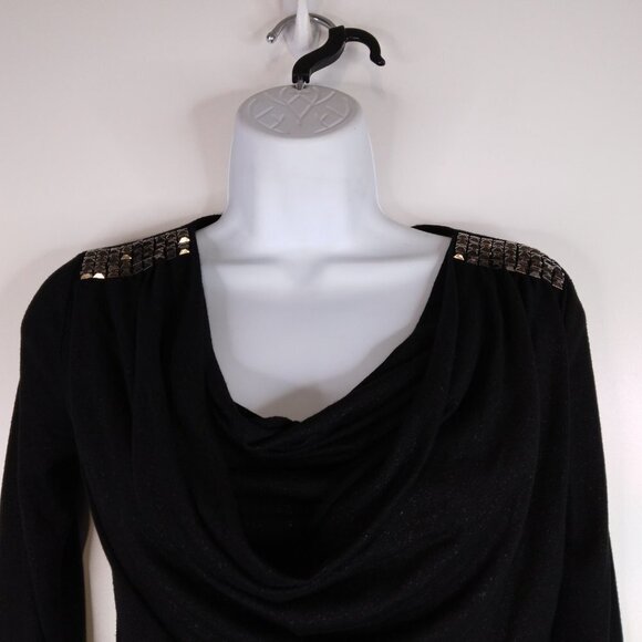 Armani Exchange Long Sleeve Black Shinny Top Faux Wrap Size XS - Picture 2 of 10
